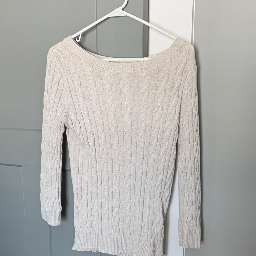 LOFT Cream Cable Knit Sweater
